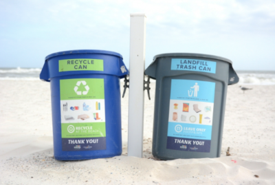 recycling bins on beach in Gulf Shores and Orange Beach, Alabama